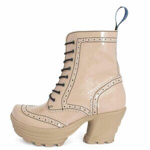 Bebop Beige Patent Mid Heel Brogue Boots